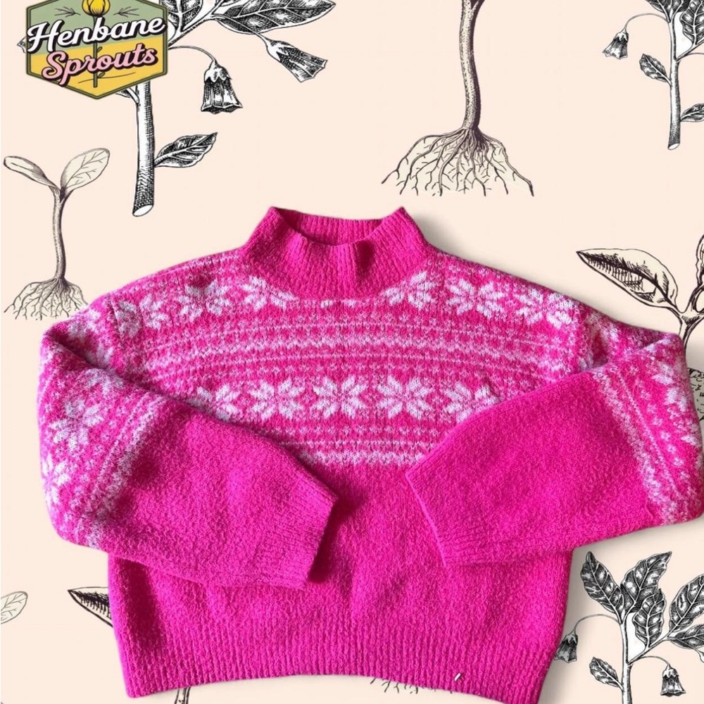 Art Class Fuchsia and White Women's Turtleneck Sweater
